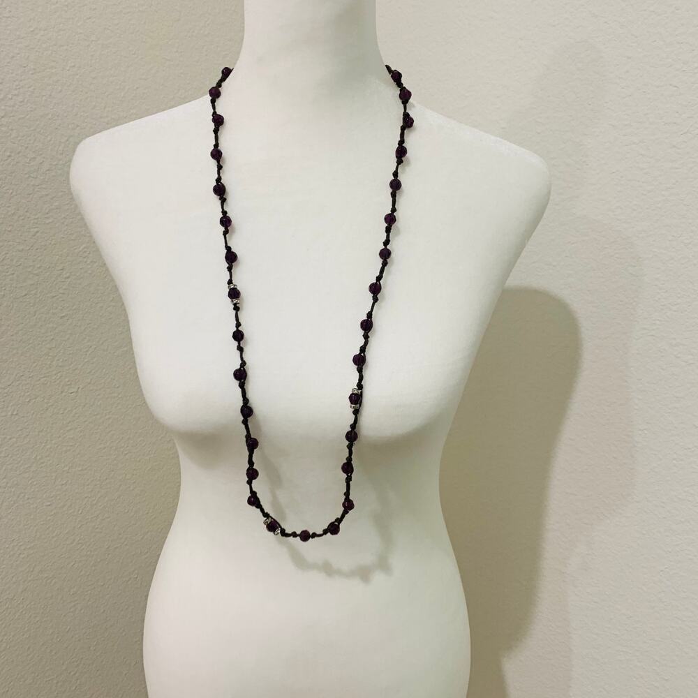 American Eagle Outfitters Purple Tied Long Beaded Necklace